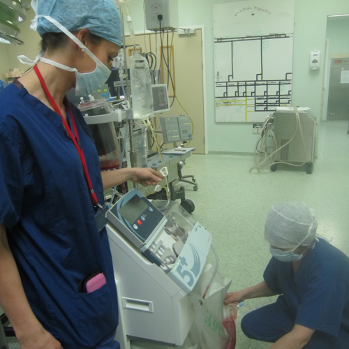 Cell salvage machine in clinical use during surgery